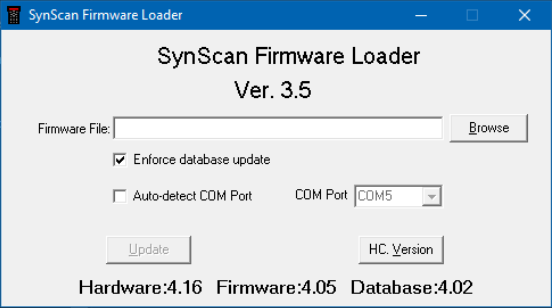 SynScan V4 Update - Loader - present firmware version