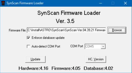 SynScan V4 Update - Loader - selected update file
