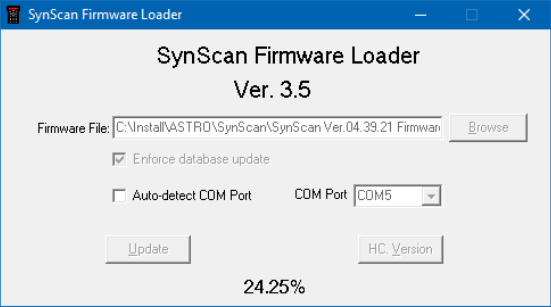 SynScan V4 Update - Loader - Postęp aktualizacji Firmware