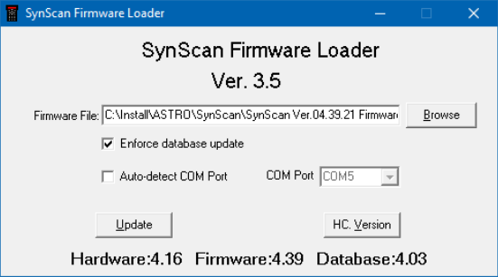 SynScan V4 Update - Loader - New firmware version
