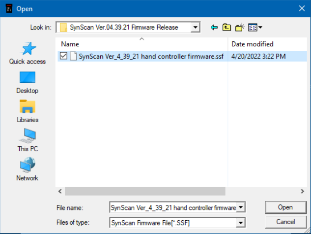 SynScan V4 Update - Loader - File selection